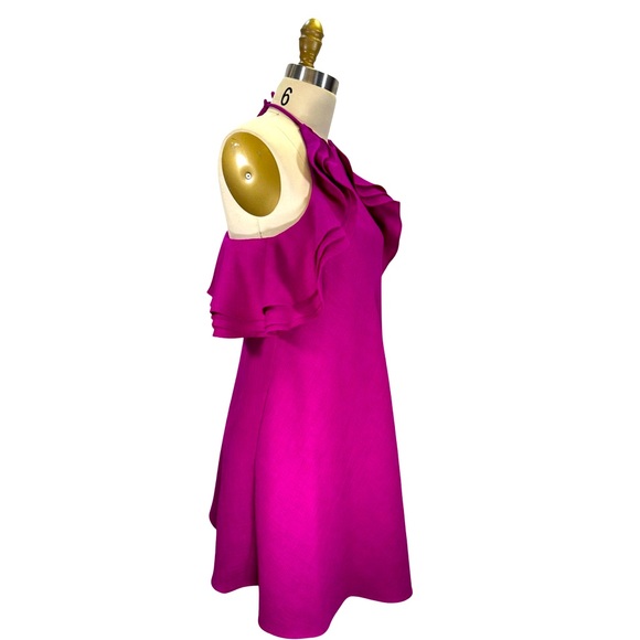 Badgley Mischka Cocktail Fucsia Dress, sleeveless with ruffles - Picture 3 of 3